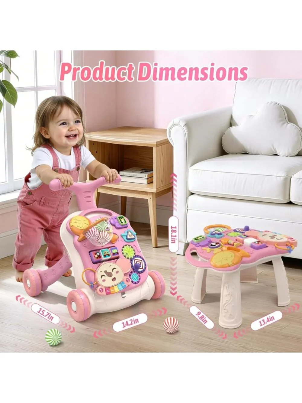 3-in-1 Baby Walker & Activity Center for Girls | Learning, Sit-to-Stand, Music